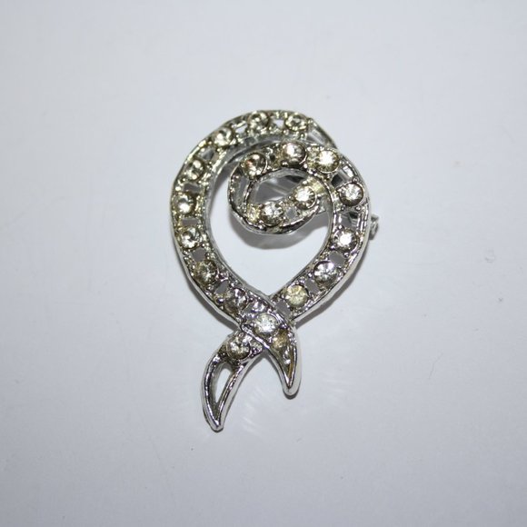 Beautiful vintage silver and rhinestone brooch 1.75" - Picture 3 of 4